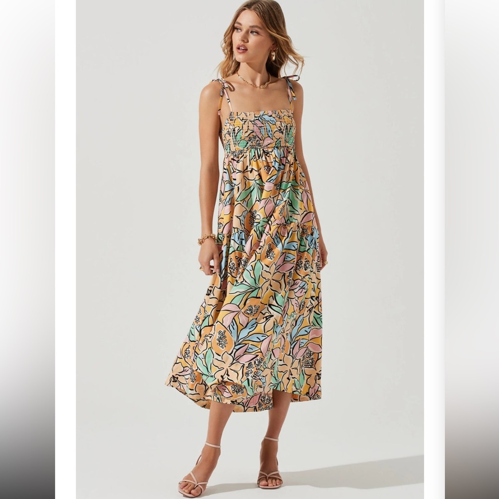 Astr Pastel Floral Midi Dress in Peach, Mint & Pink